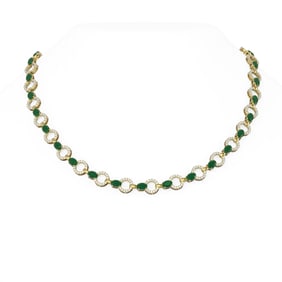 24 ctw Emerald & Diamond Necklace 18K Yellow Gold