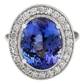 Exquisite Natural Tanzanite Diamond Ring In 18K White Gold