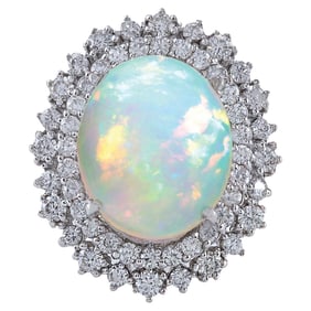 Opal Diamond Ring In 14K White Gold