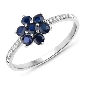 0.45 CT Genuine Blue Sapphire and White Topaz 14K White Gold Ring