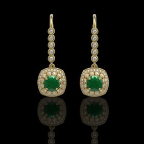 5.1 ctw Certified Emerald & Diamond Victorian Earrings 14K Yellow Gold