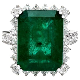 11.13 Carat Emerald 18K Solid White Gold Diamond Ring