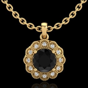 1.15 ctw Fancy Black Diamond Art Deco Stud Necklace 18k Yellow Gold