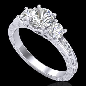 1.41 ctw VS/SI Diamond Solitaire Art Deco 3 Stone Ring 18k White Gold