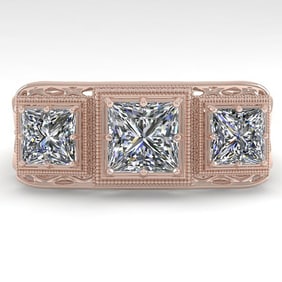 2 ctw Past Present Future Princess Diamond Ring Art Deco 18k Rose Gold