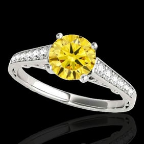 1.35 ctw Certified SI/I Fancy Intense Yellow Diamond Ring 10k White Gold