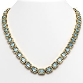 52.89 ctw Sky Topaz & Diamond Micro Pave Halo Necklace 10k Yellow Gold