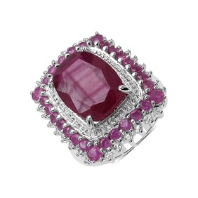 9.06 CT Glass Filled Ruby, Ruby and White Topaz 14K White Gold Ring