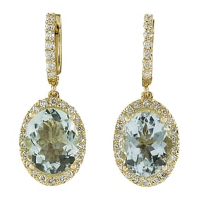 Natural Aquamarine Diamond Earrings In 18K Yellow Gold