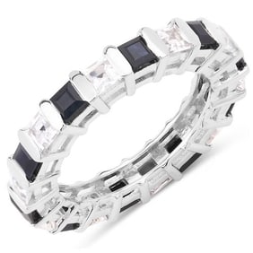 3.60 CT Genuine Blue Sapphire and White Topaz 14K White Gold Ring