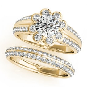 1.86 ctw Certified VS/SI Diamond 2pc Wedding Set Halo 14k Yellow Gold