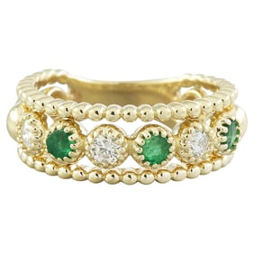 Emerald Diamond Ring 14K Yellow Gold
