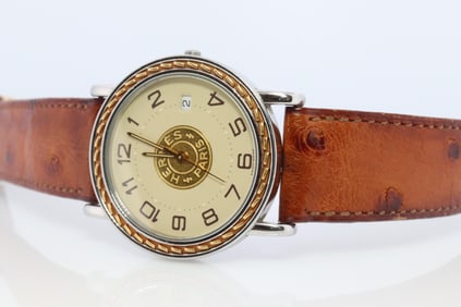 Genuine HERMES Sellier 34mm Round SS