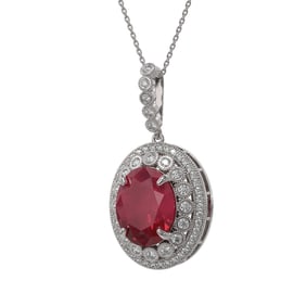 13.75 ctw Certified Ruby & Diamond Victorian Necklace 14K White Gold