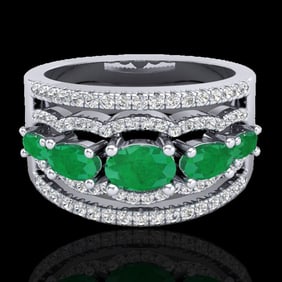 2.25 ctw Emerald & Micro Pave VS/SI Diamond Designer Ring 10k White Gold