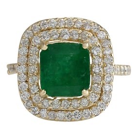 Emerald Diamond Ring 14K Yellow Gold