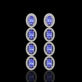 6.09 ctw Tanzanite & Diamond Micro Pave Halo Earrings 10k White Gold