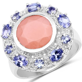 4.50 CT Genuine Peach Moonstone and Tanzanite 14K White Gold Ring