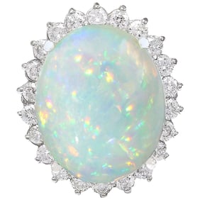 Opal Diamond Ring 14K White Gold
