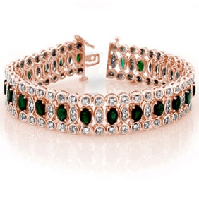 14.50 ctw Emerald & Diamond Bracelet 14k Rose Gold