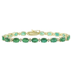 Emerald Diamond Bracelet 14K Yellow Gold