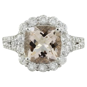 Morganite Diamond Ring 14K White Gold
