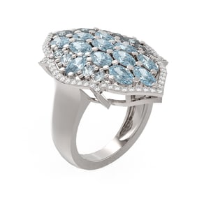 5.54 ctw Aquamarine & Diamond Ring 18K White Gold