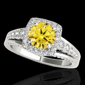 2 ctw Certified SI/I Fancy Intense Yellow Diamond Halo Ring 10k White Gold