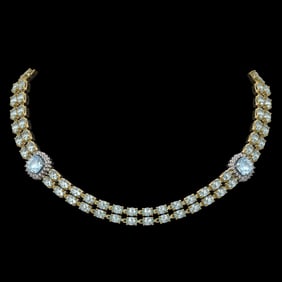 33.39 ctw Aquamarine & Diamond Necklace 14K Yellow Gold
