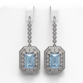 11.32 ctw Aquamarine & Diamond Victorian Earrings 14K White Gold