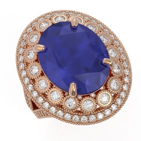 13.85 ctw Certified Sapphire & Diamond Victorian Ring 14K Rose Gold