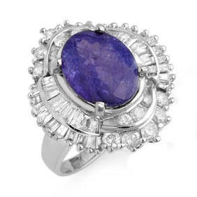6.0 ctw Tanzanite & Diamond Ring 18k White Gold