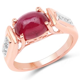 4.71 CT Genuine Glass Filled Ruby and White Topaz 14K Rose Gold Ring