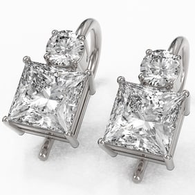 1.8 ctw Princess Cut Diamond Designer Earrings 18K White Gold