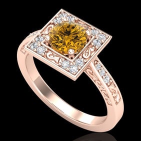 1.1 ctw Intense Fancy Yellow Diamond Art Deco Ring 18k Rose Gold