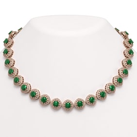 82.17 ctw Emerald & Diamond Victorian Necklace 14K Rose Gold