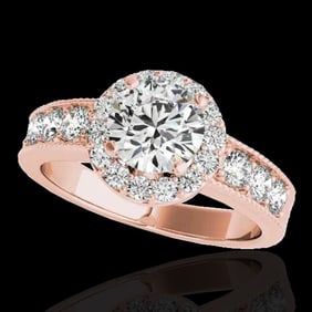 1.85 ctw Certified Diamond Solitaire Halo Ring 10k Rose Gold