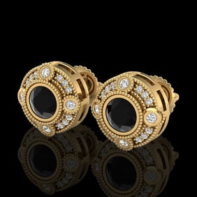 1.5 ctw Fancy Black Diamond Art Deco Stud Earrings 18k Yellow Gold