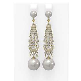 3.2 ctw Diamond & Pearl Earrings 18K Yellow Gold