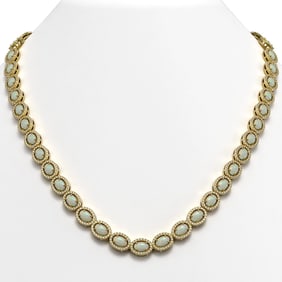 21.21 ctw Opal & Diamond Micro Pave Halo Necklace 10k Yellow Gold