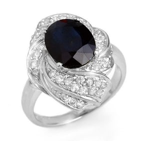 3.85 ctw Blue Sapphire & Diamond Ring 18k White Gold