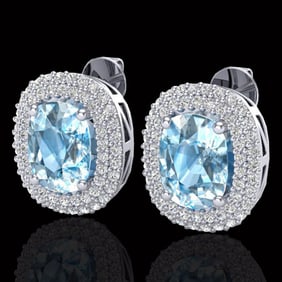 6 ctw Sky Blue Topaz & Micro Pave VS/SI Diamond Earrings 10k White Gold