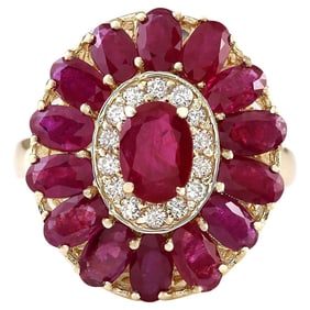 Natural Ruby Diamond Ring In 18K Yellow Gold