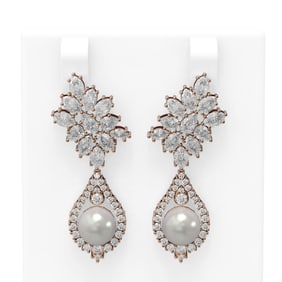 7.05 ctw Diamond & Pearl Earrings 18K Rose Gold