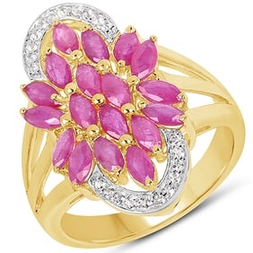 3.46 CT Glass Filled Ruby and White Topaz 14K Yellow Gold Ring