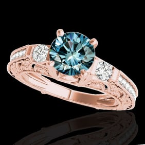 1.38 ctw SI Certified Blue Diamond Solitaire Antique Ring 10k Rose Gold