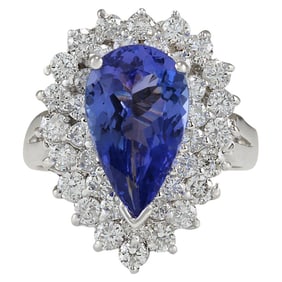 Natural Tanzanite Diamond Ring In 14K White Gold