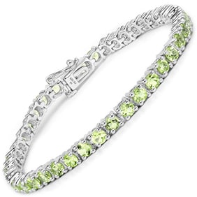 7.04 CT Genuine Peridot 14K White Gold Bracelet