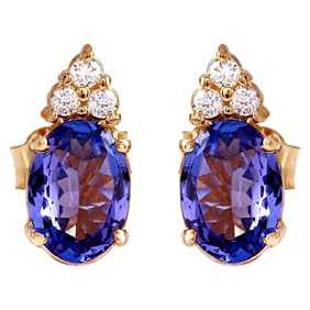1.65 CTW Tanzanite 14K Yellow Gold Diamond Stud Earrings