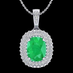 3.15 ctw Emerald & Micro Pave VS/SI Diamond Necklace 18k White Gold